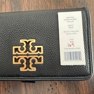 NWT Tory Burch Britten Smart Phone Wallet Wristlet Black - Authentic
